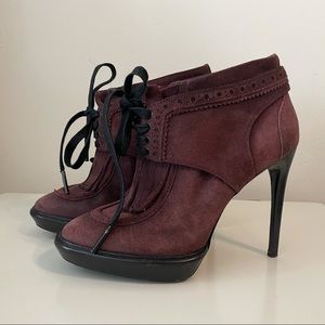 Burberry Prorsum burgundy women suede heeled booties